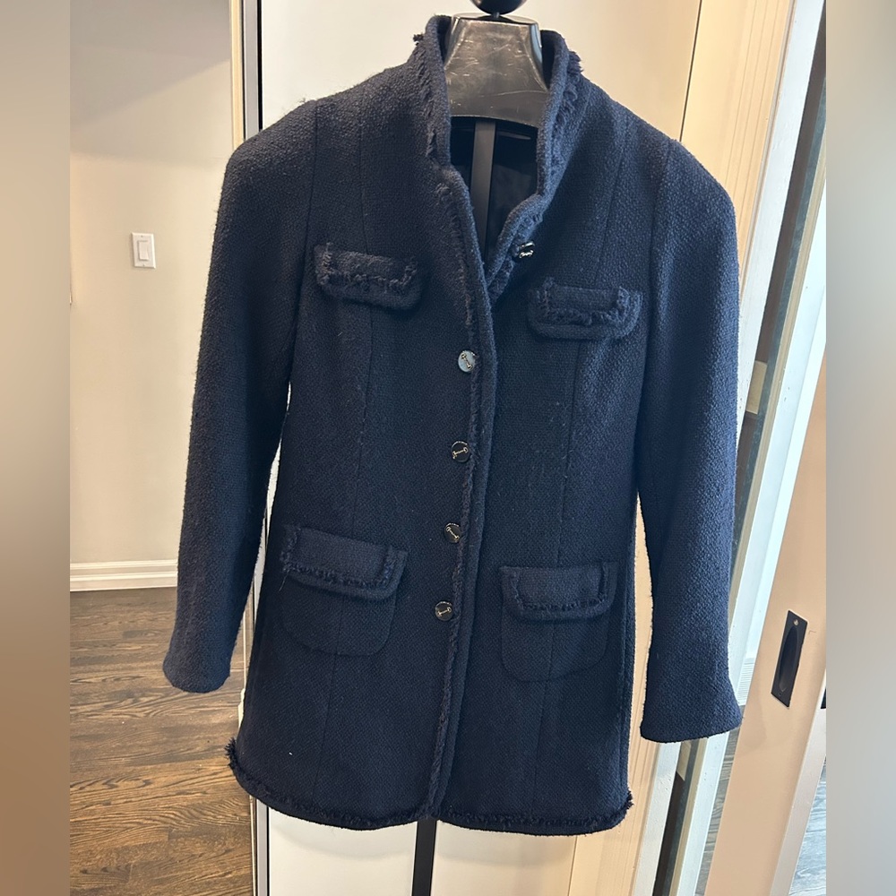 Gerard Darel Navy Blue Tweed Women's Coat - Size 6 (36)